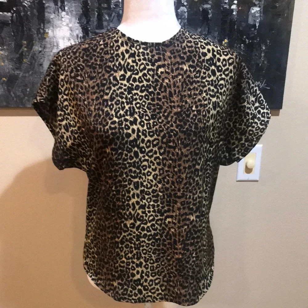 Leopard Print 100% Cotton Short Sleeve Women's Top-Size S